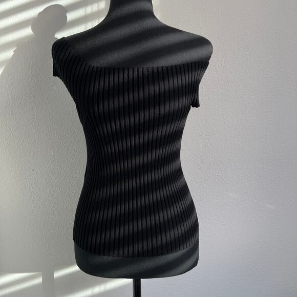 Kate Spade Off The Shoulder Sweater Top Cropped Large Fits Smaller Black Ribbed - Picture 11 of 13